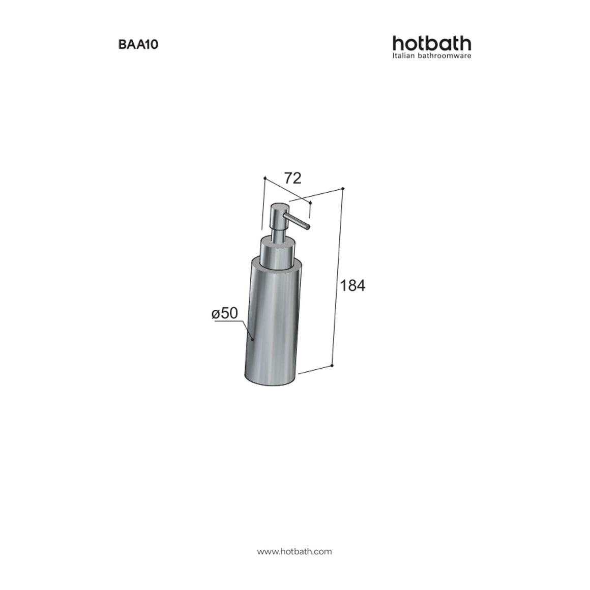 Hotbath &More BAA10 zeepdispenser vrijstaand Living Colours technische tekening