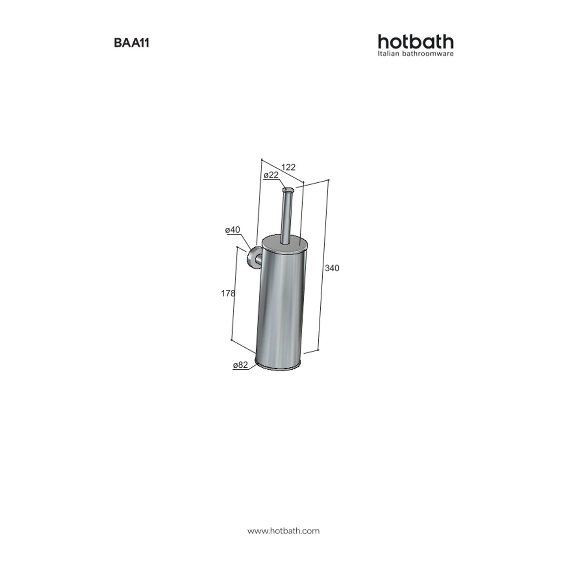 Hotbath &More BAA11 toiletborstelgarnituur wandmodel Living Colours technische tekening
