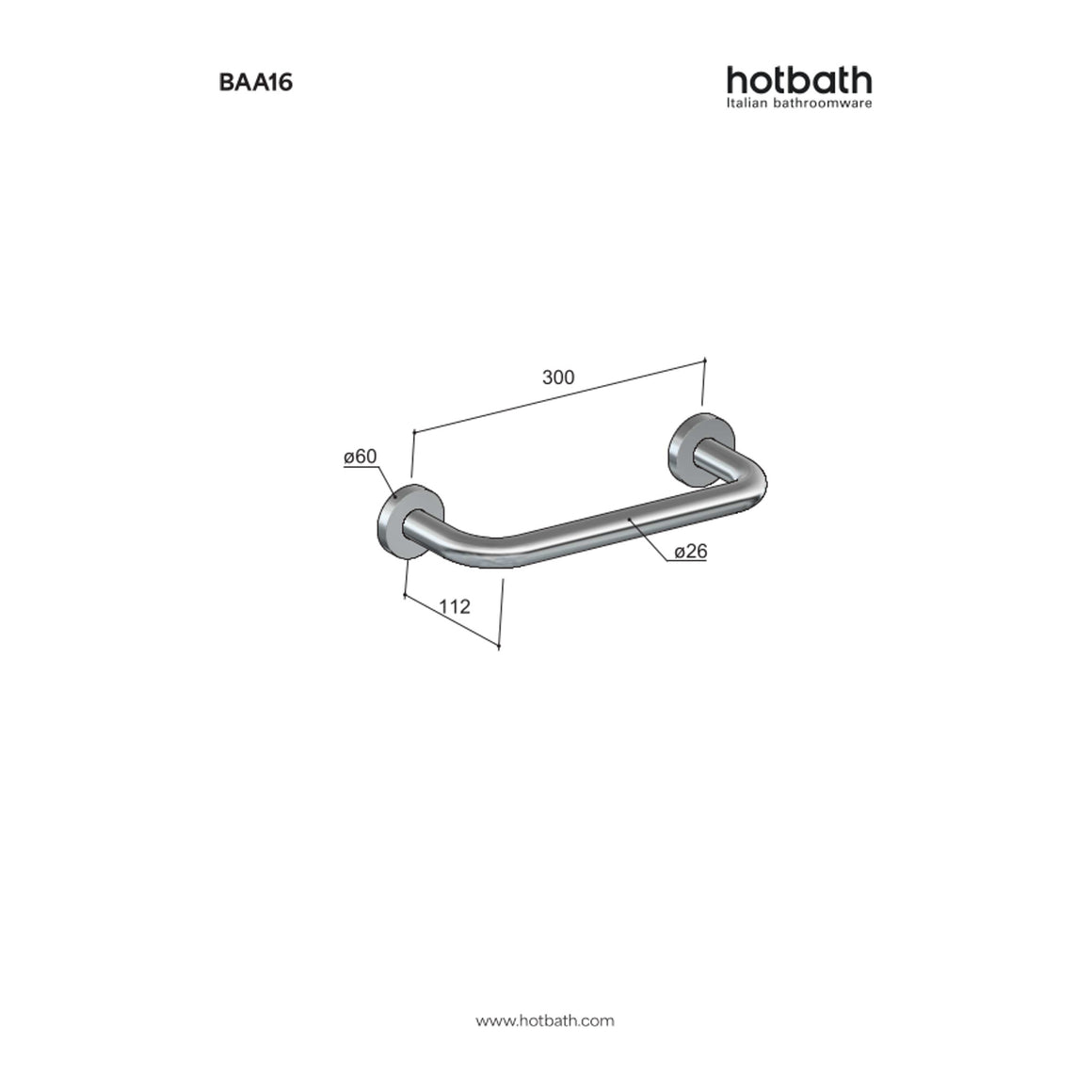 Hotbath &More BAA16 badgreep Living Colours technische tekening