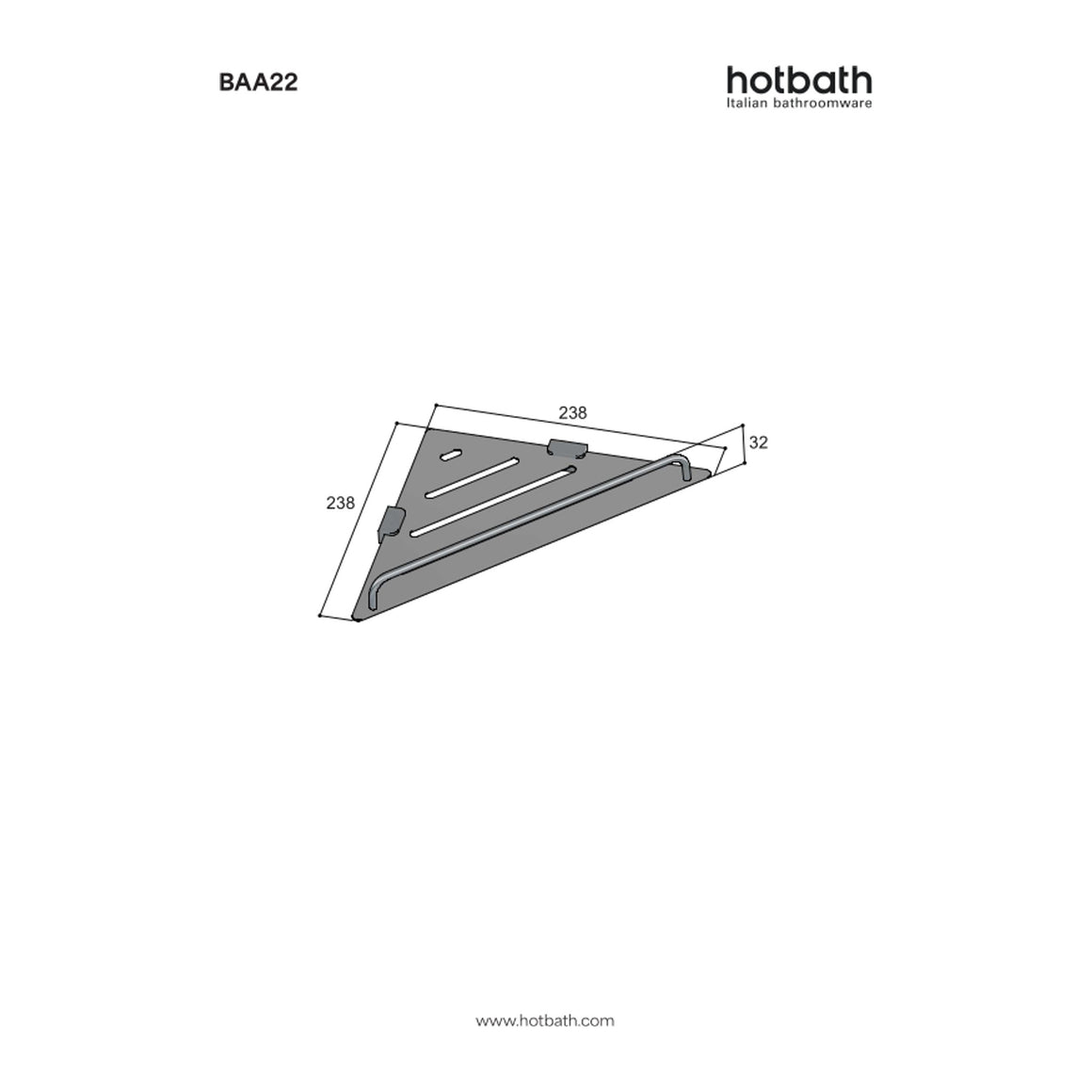 Hotbath &More BAA22 hoekplanchet Living Colours technische tekening