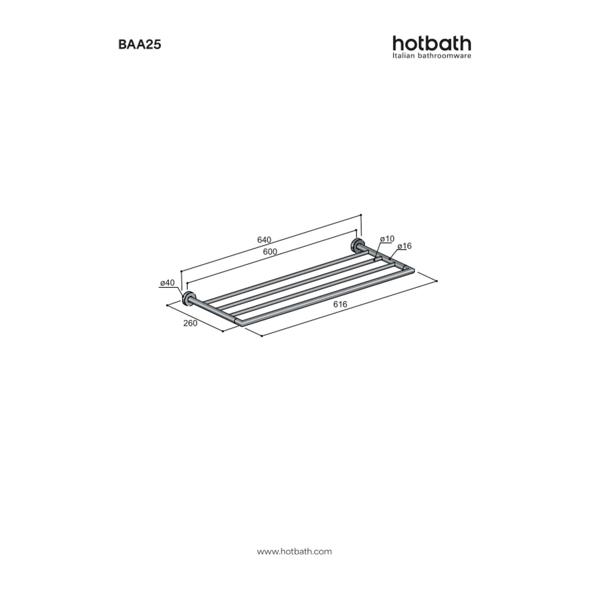 Hotbath &More BAA25 handdoekrek Living Colours technische tekening