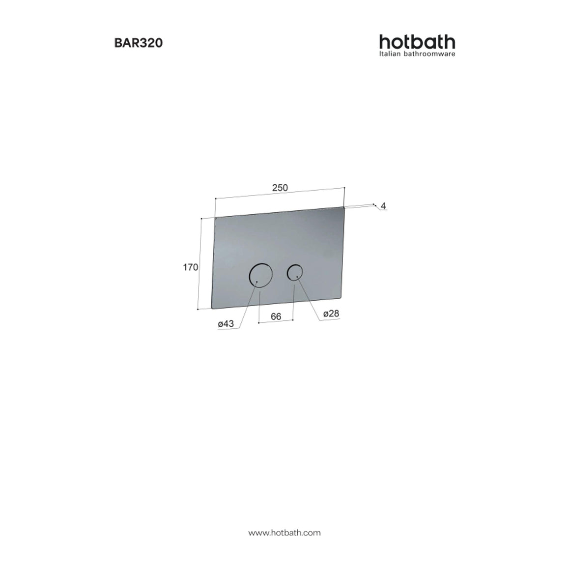 Hotbath &More BAR320 bedieningspaneel voor Geberit UP320/UP720 technische tekening