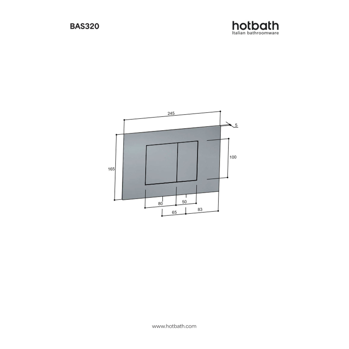 Hotbath &More BAS320 bedieningspaneel voor Geberit UP320/UP720 en TECE Box 8 technische tekening
