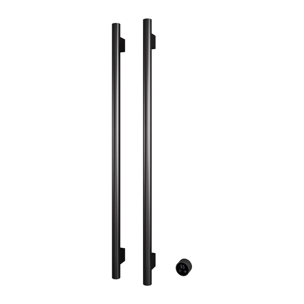 Hotbath &More elektrische handdoekwarmer Round verticaal 135 cm Geborsteld gunmetal PVD 2 rails productfoto