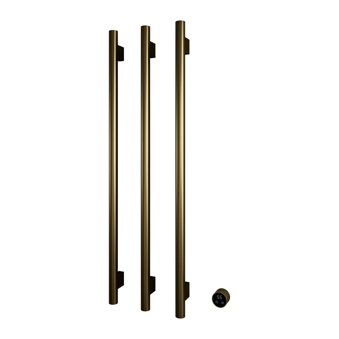 Hotbath &More elektrische handdoekwarmer Round verticaal 135 cm Geborsteld messing PVD 3 rails productfoto