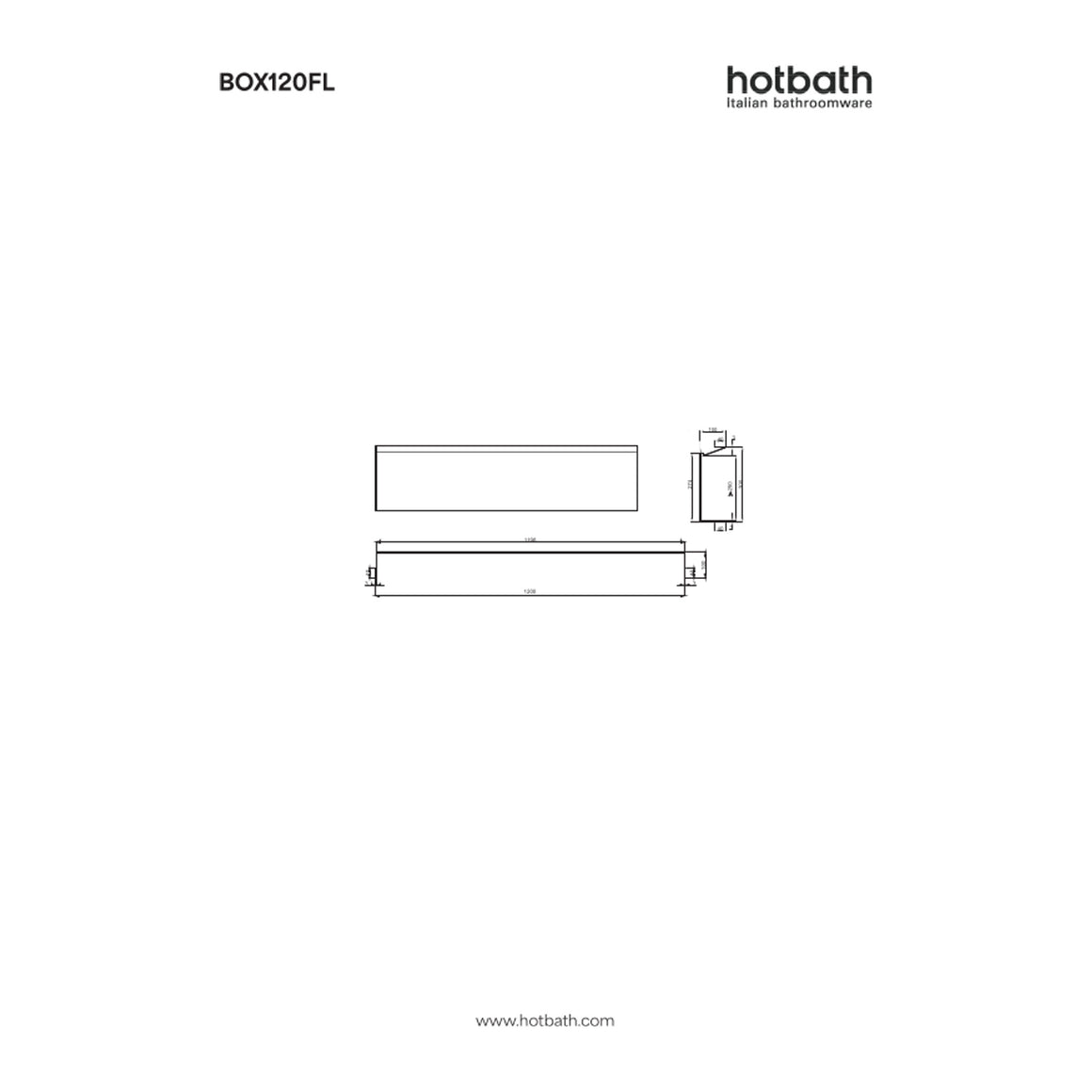 Hotbath &More inbouwnis 10 cm diep 30x120x10 cm Frameless met LED technische tekening