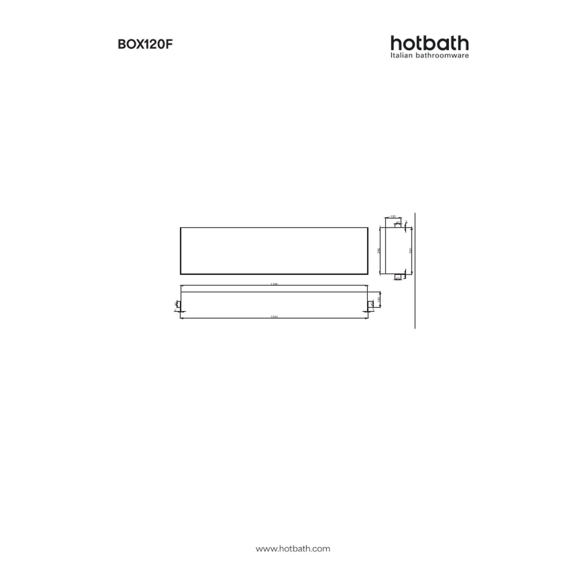 Hotbath &More inbouwnis 10 cm diep 30x120x10 cm Frameless technische tekening