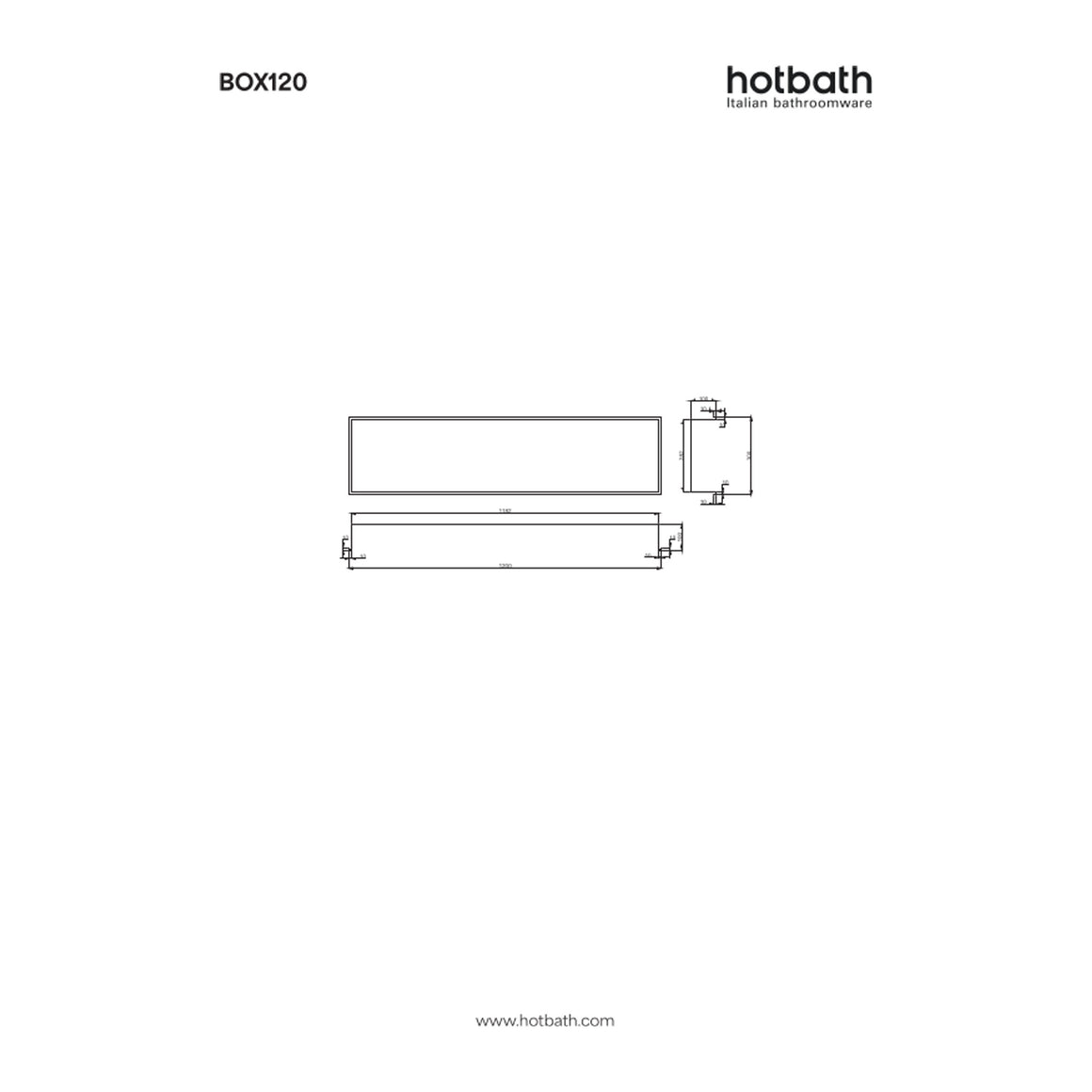 Hotbath &More inbouwnis 10 cm diep 30x120x10 cm Met rand technische tekening