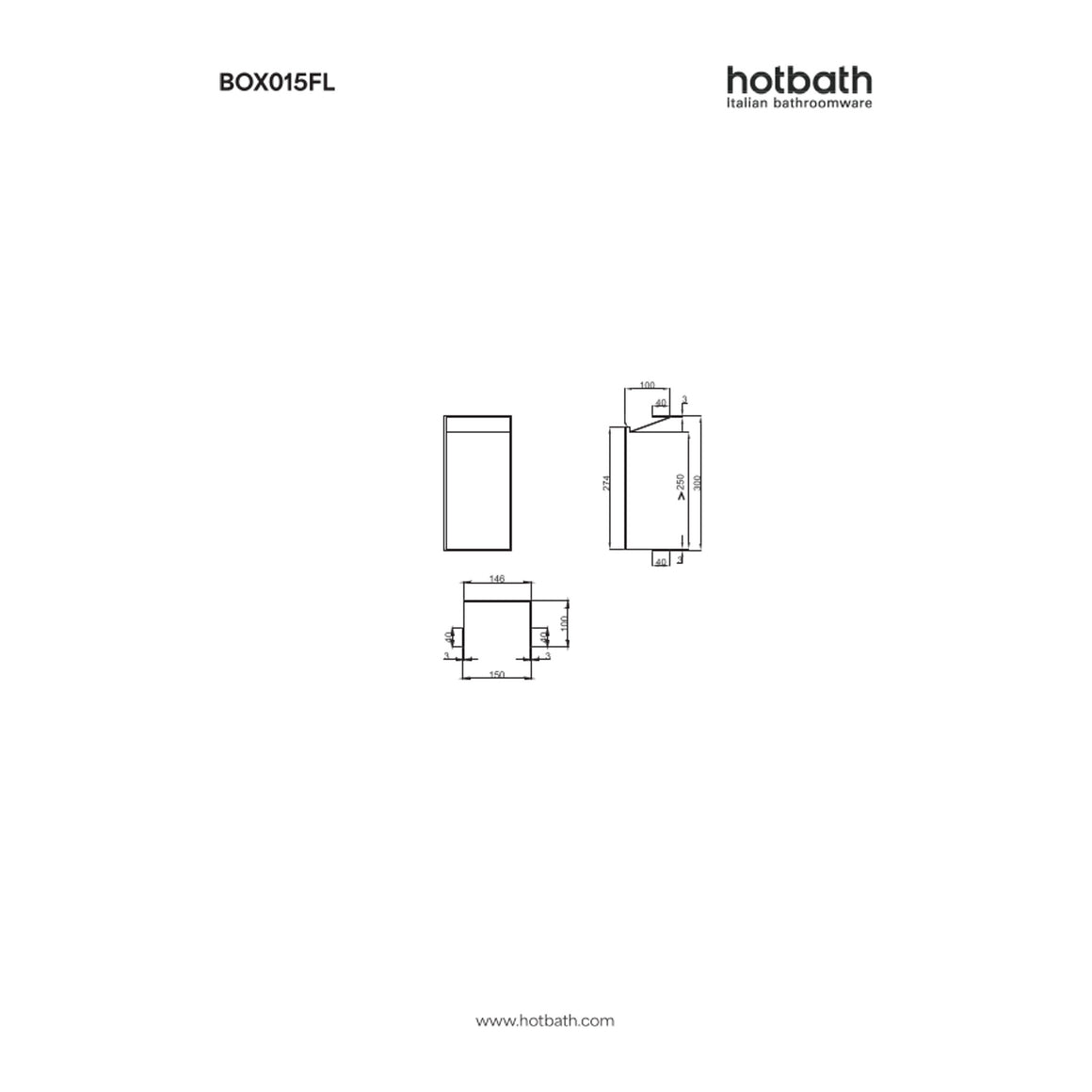 Hotbath &More inbouwnis 10 cm diep 30x15x10 cm Frameless met LED technische tekening