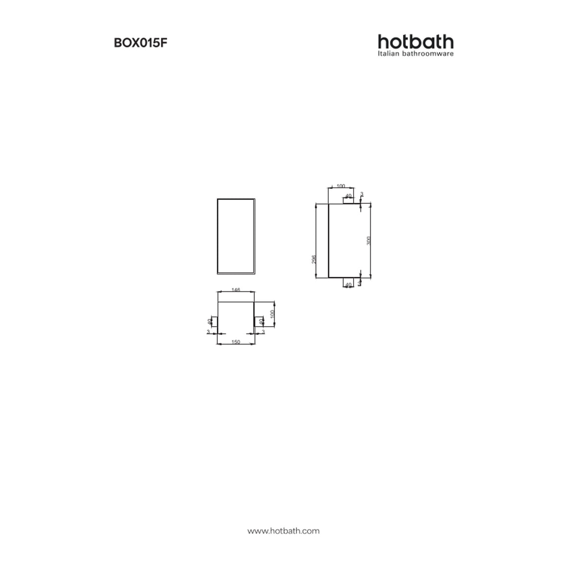 Hotbath &More inbouwnis 10 cm diep 30x15x10 cm Frameless technische tekening