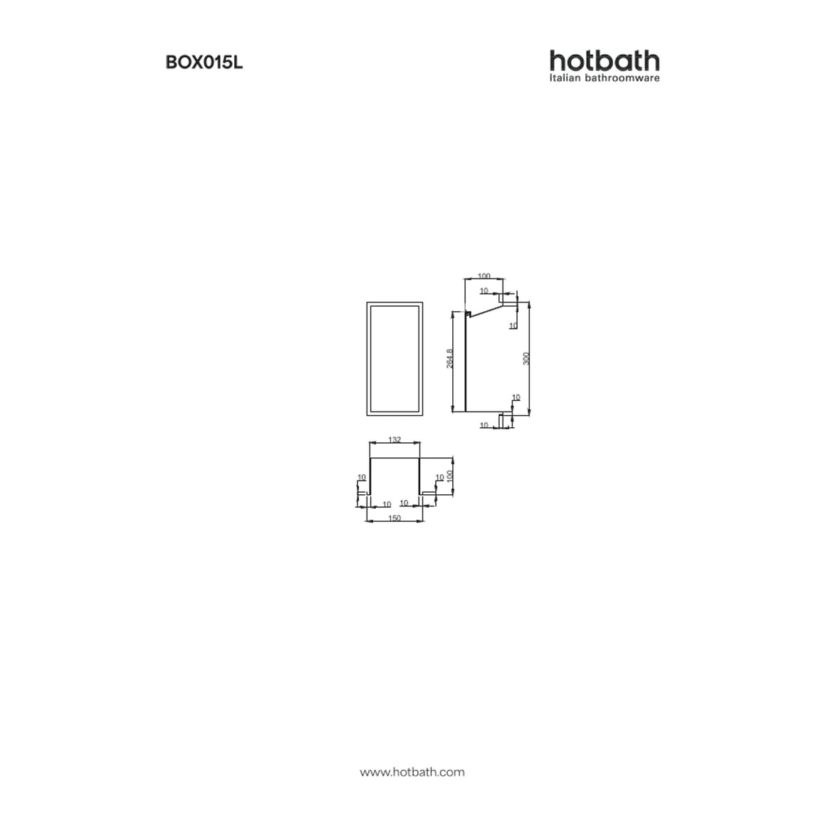 Hotbath &More inbouwnis 10 cm diep 30x15x10 cm Met rand en LED technische tekening