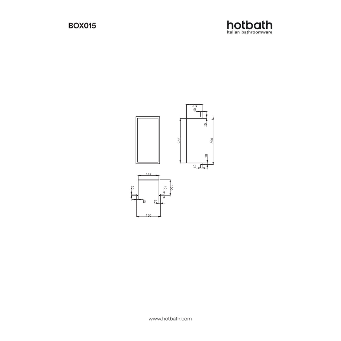 Hotbath &More inbouwnis 10 cm diep 30x15x10 cm Met rand technische tekening