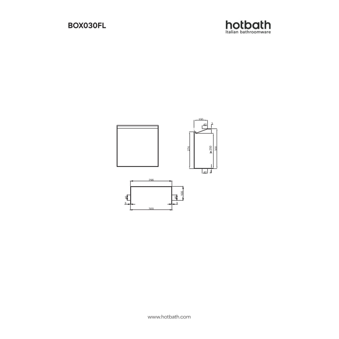 Hotbath &More inbouwnis 10 cm diep 30x30x10 cm Frameless met LED technische tekening