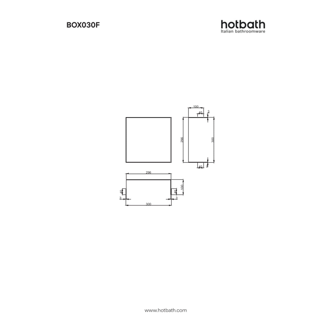 Hotbath &More inbouwnis 10 cm diep 30x30x10 cm Frameless technische tekening