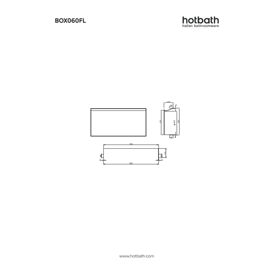 Hotbath &More inbouwnis 10 cm diep 30x60x10 cm Frameless met LED technische tekening