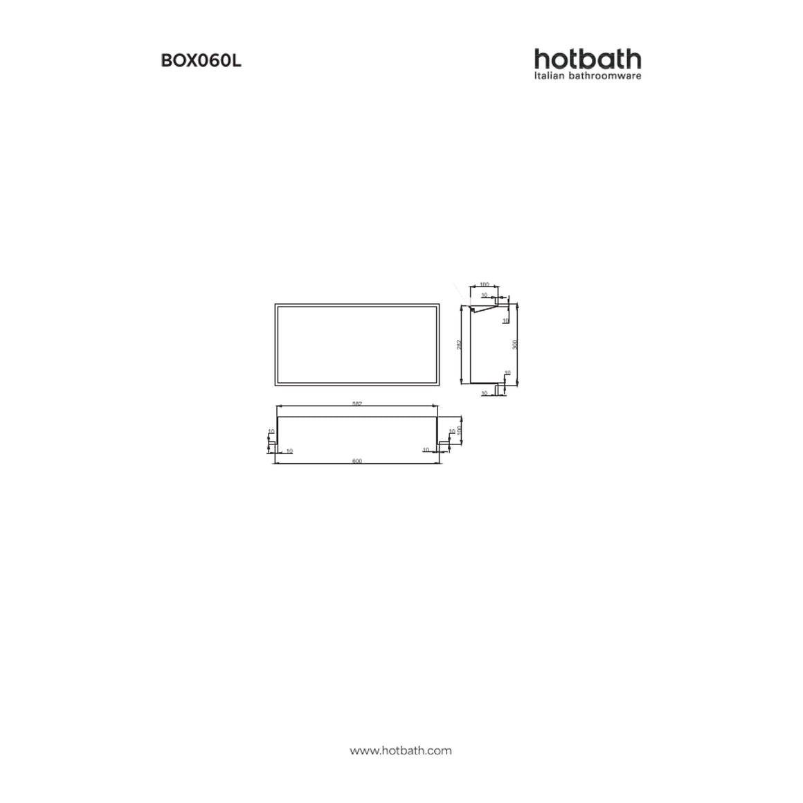 Hotbath &More inbouwnis 10 cm diep 30x60x10 cm Met rand en LED technische tekening