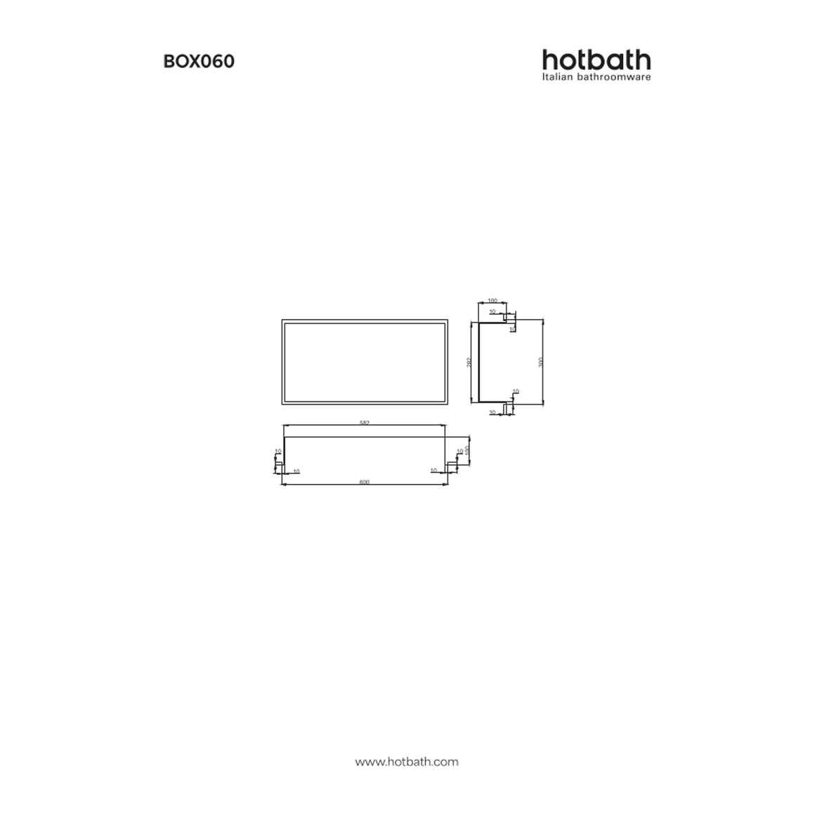 Hotbath &More inbouwnis 10 cm diep 30x60x10 cm Met rand technische tekening