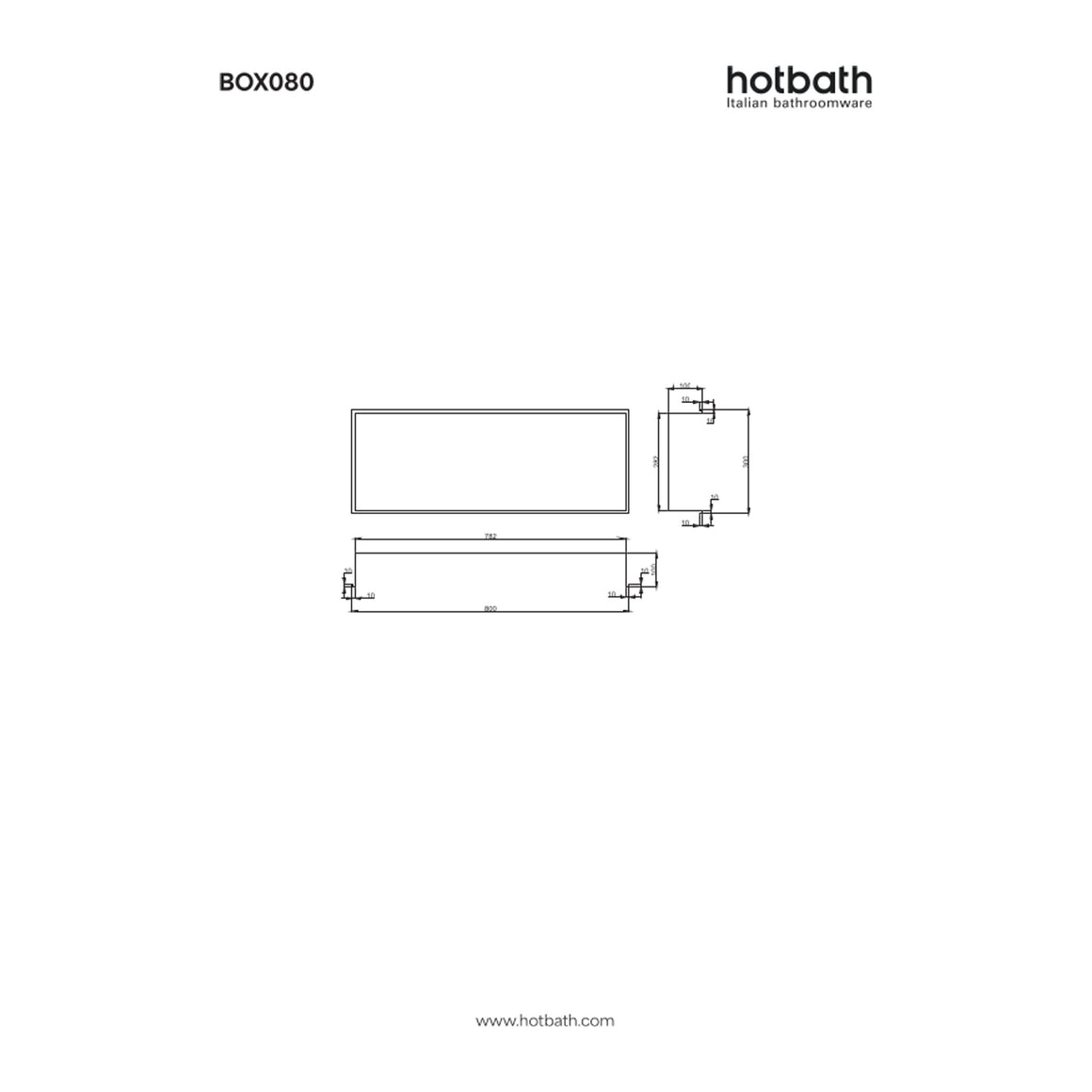 Hotbath &More inbouwnis 10 cm diep 30x80x10 cm Met rand technische tekening