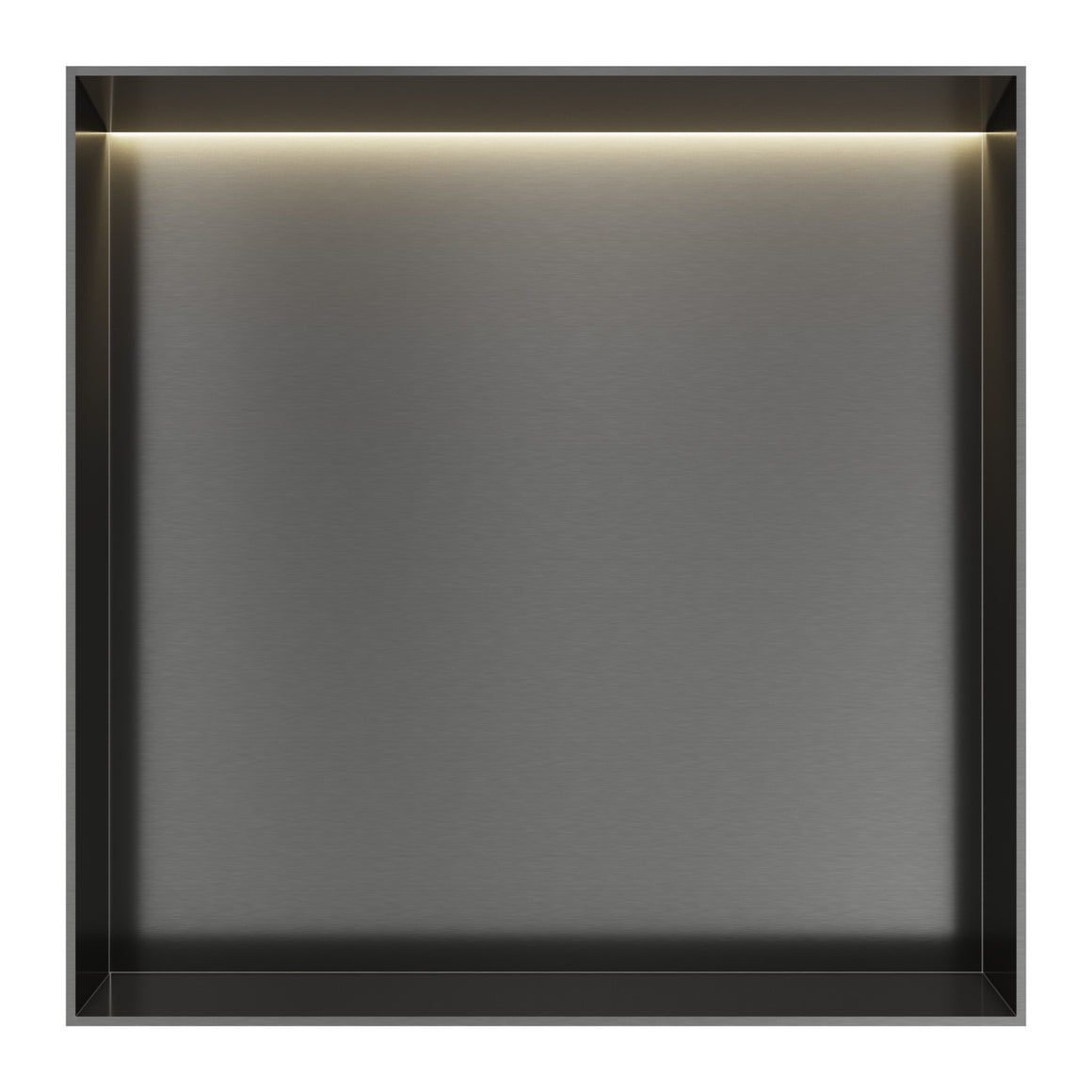 Hotbath &More inbouwnis 10 cm diep Geborsteld gunmetal PVD 30x30x10 cm Frameless met LED productfoto