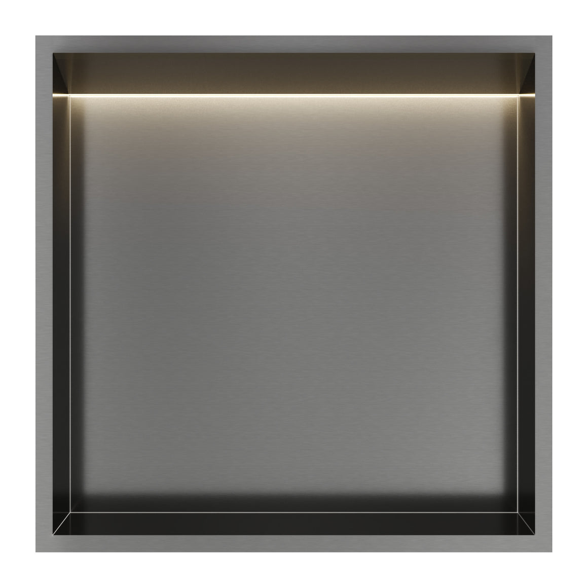 Hotbath &More inbouwnis 10 cm diep Geborsteld gunmetal PVD 30x30x10 cm Met rand en LED productfoto
