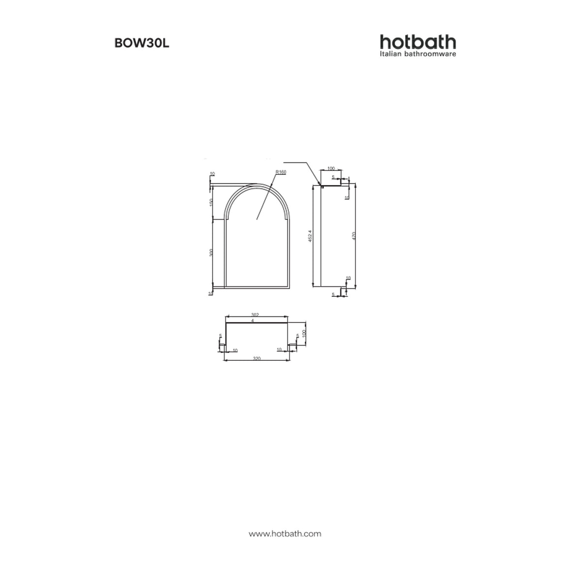 Hotbath &More inbouwnis toogmodel 30x45x10 cm Met rand en LED technische tekening