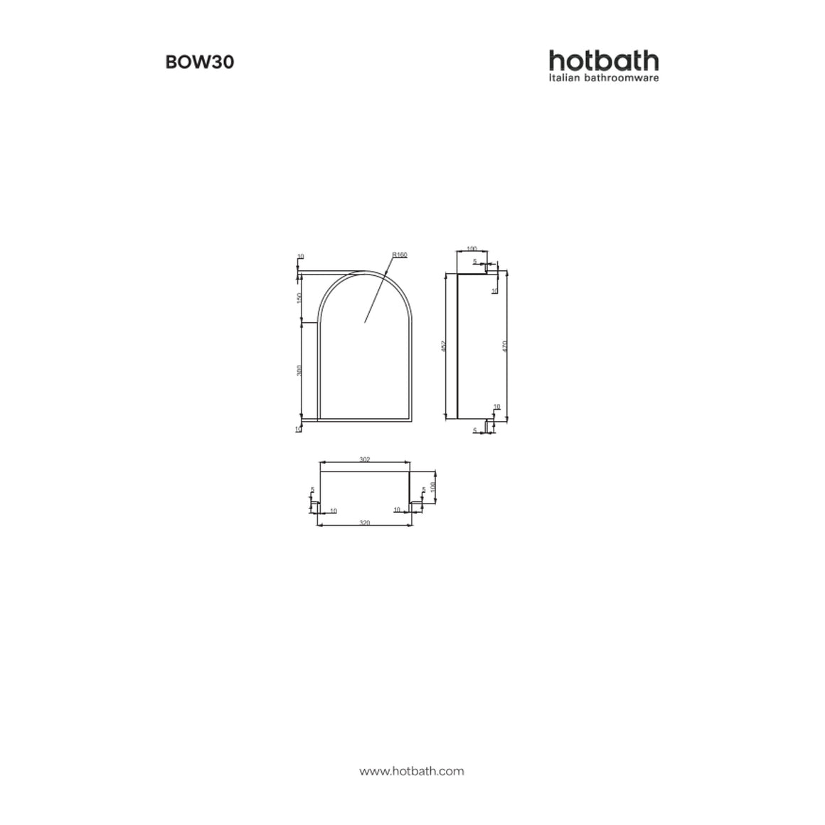 Hotbath &More inbouwnis toogmodel 30x45x10 cm Met rand technische tekening