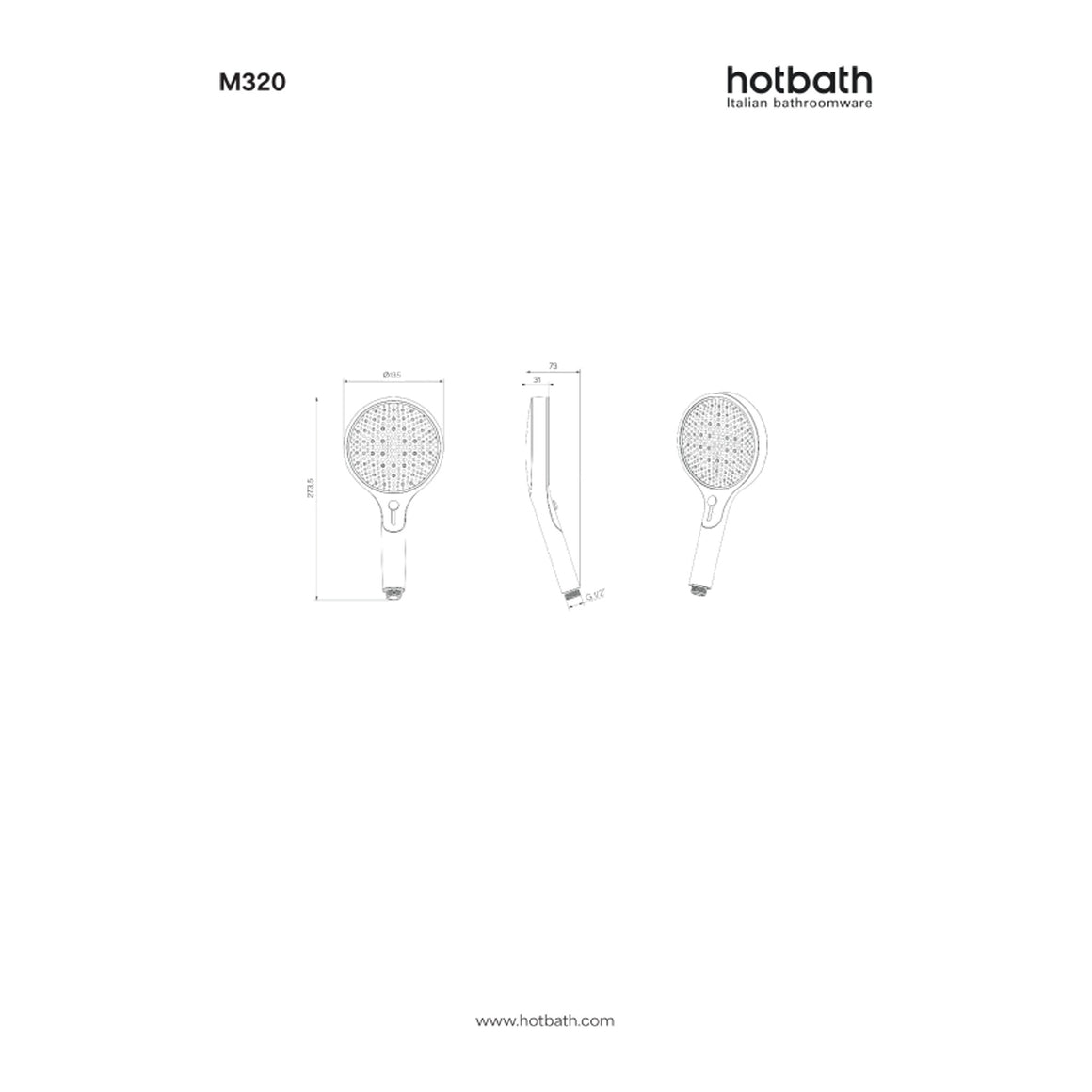 Hotbath &More M320 handdouche Infinite 13,5 cm technische tekening