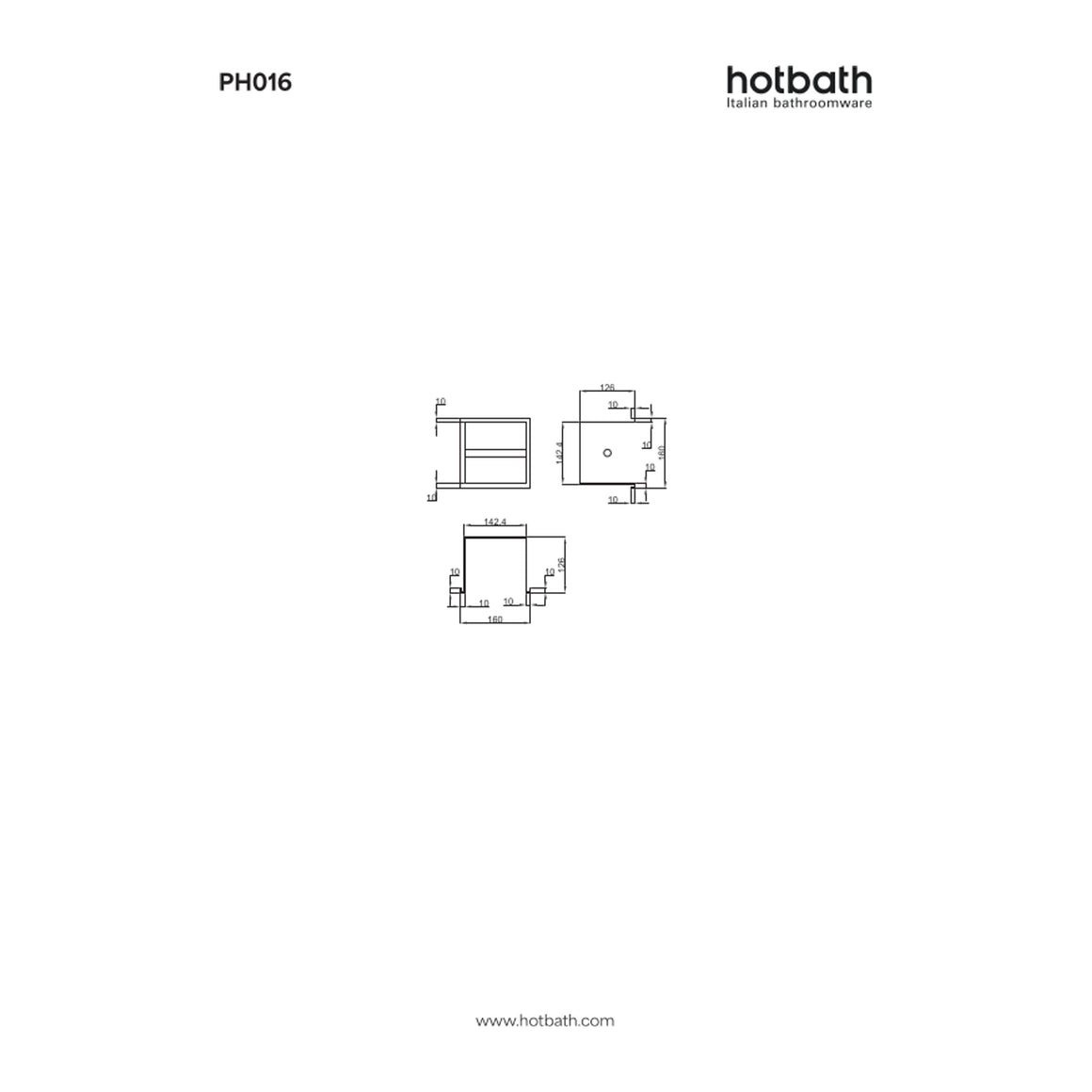 Hotbath &More PH016 inbouw toiletrolhouder technische tekening