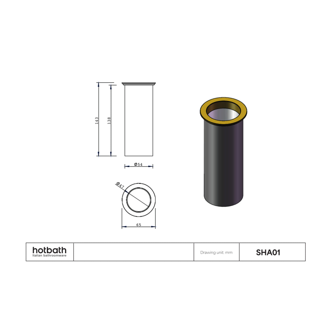 Hotbath &More SHA01 beker voor planchet technische tekening