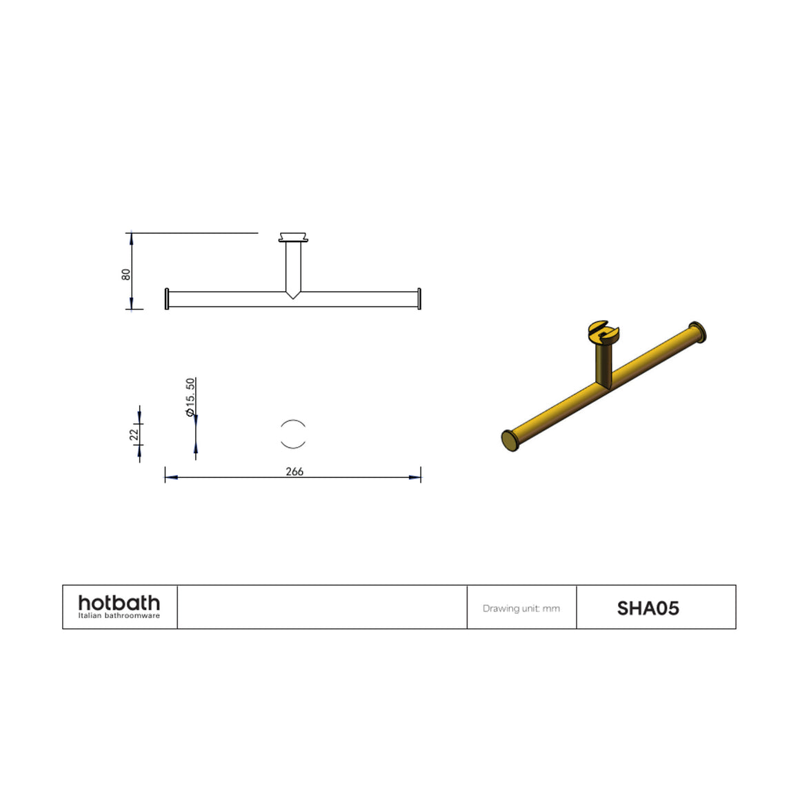 Hotbath &More SHA05 dubbele toiletrolhouder voor planchet technische tekening