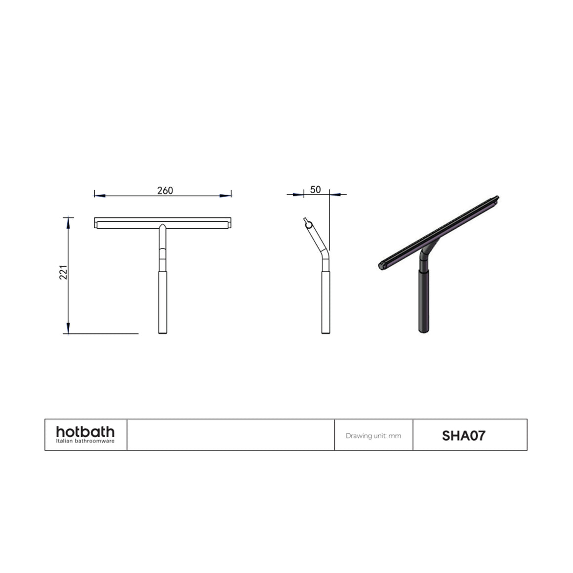 Hotbath &More SHA07 douchewisser technische tekening