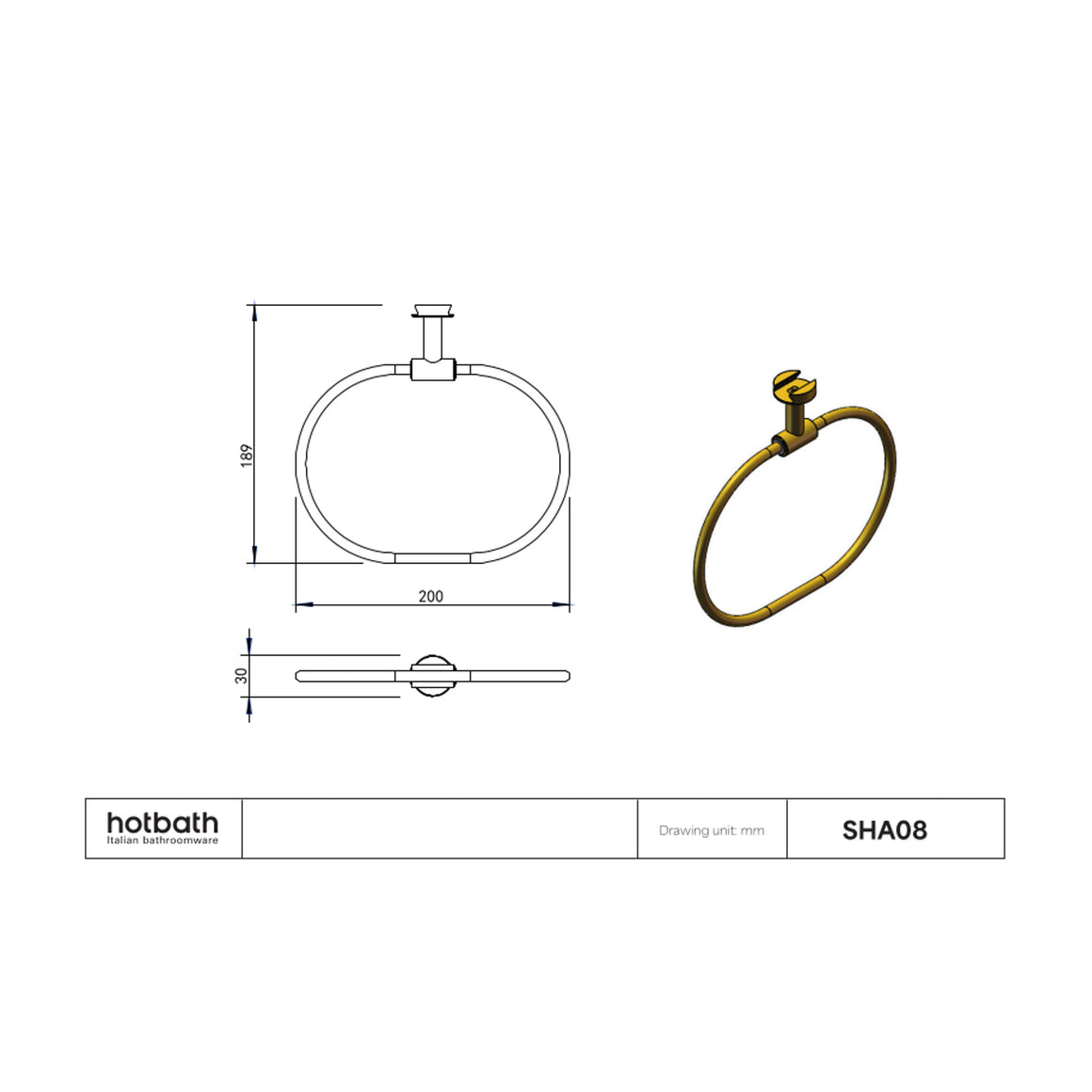 Hotbath &More SHA08 handdoekring voor planchet technische tekening