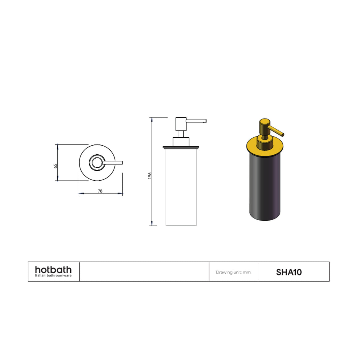Hotbath &More SHA10 zeepdispenser voor planchet technische tekening