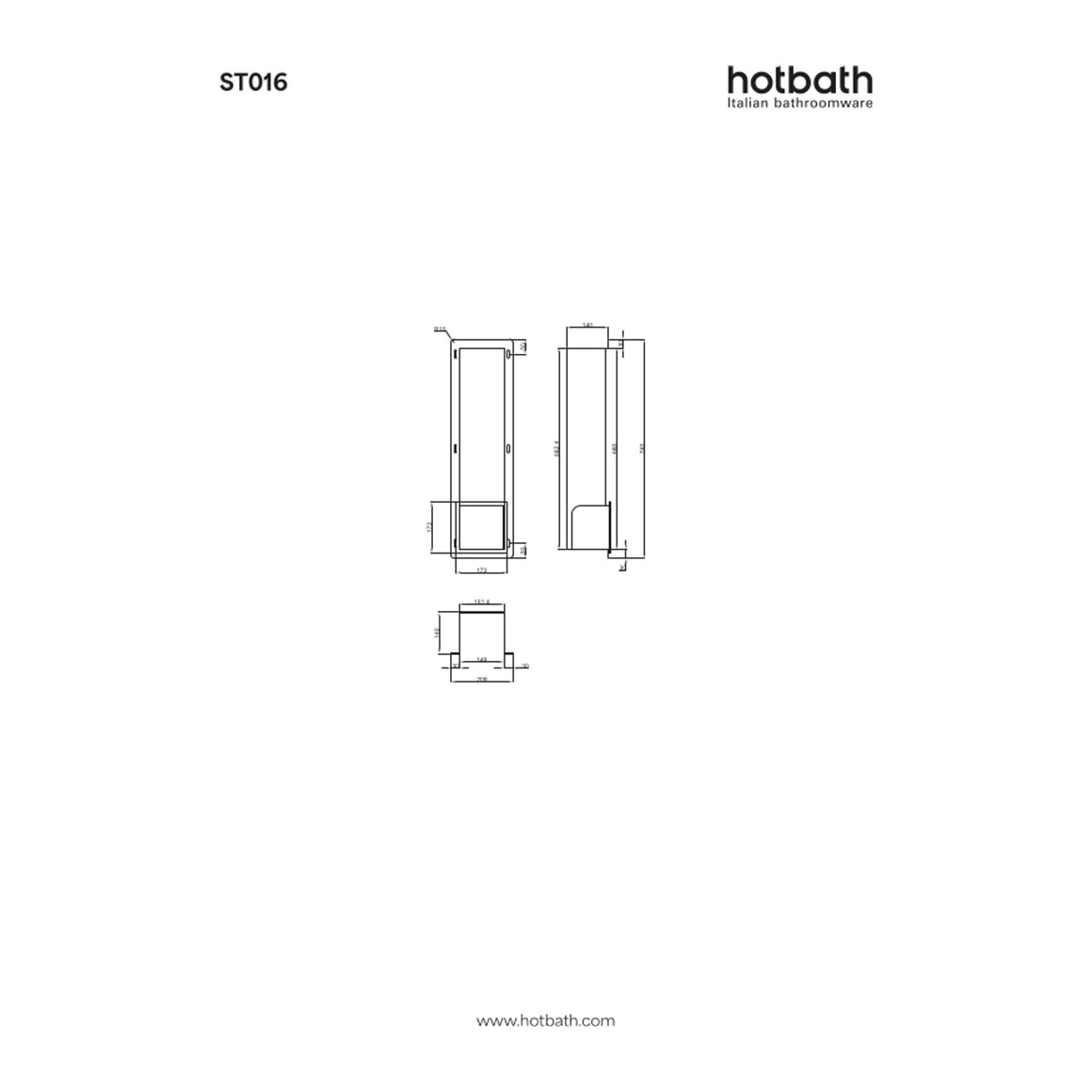 Hotbath &More ST016 inbouw reserverolhouder voor 6 rollen technische tekening