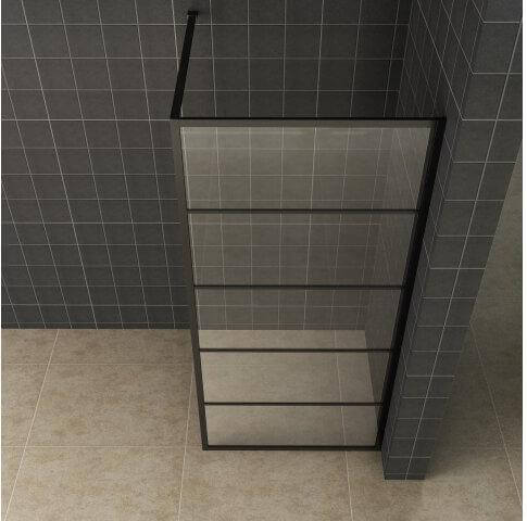 Wiesbaden Duschwand Horizon Raster | Matt-Schwarz | NANO-Beschichtung | Walk-In-Dusche (Alle Größen)