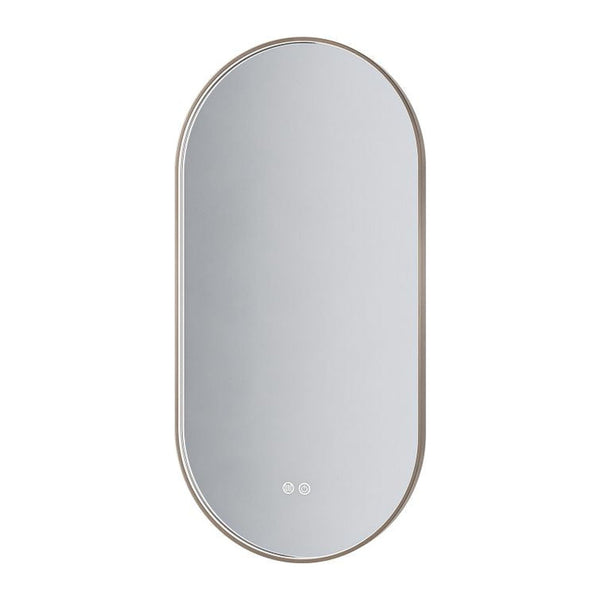 Aloni Avalo Spiegel - met LED Verlichting - Ovaal - met Lijst - Anti-Condens - Kleurtemperatuur LED 3000-6000K - Dimbaar - 50 × 100 cm - Geborsteld Bruin Brons
