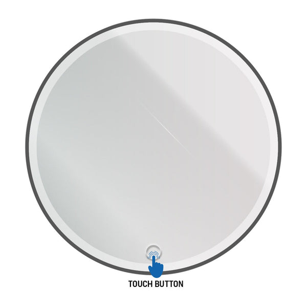 Aloni Omega Spiegel - met LED Verlichting - rond - met lijst - zonder Verwarming - Kleurtemperatuur LED 3500 - 6500K - 80 cm - Mat Zwart