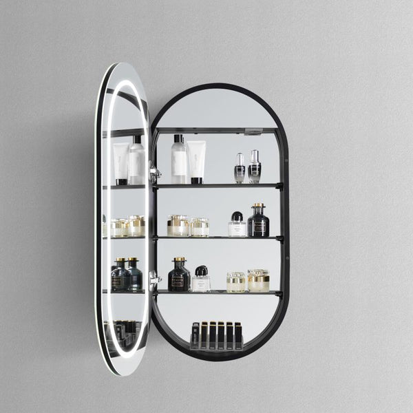 Luxe Ovaal Rechte Spiegelkast in Mat Zwart met LED Baan Rondom - Hipp Design