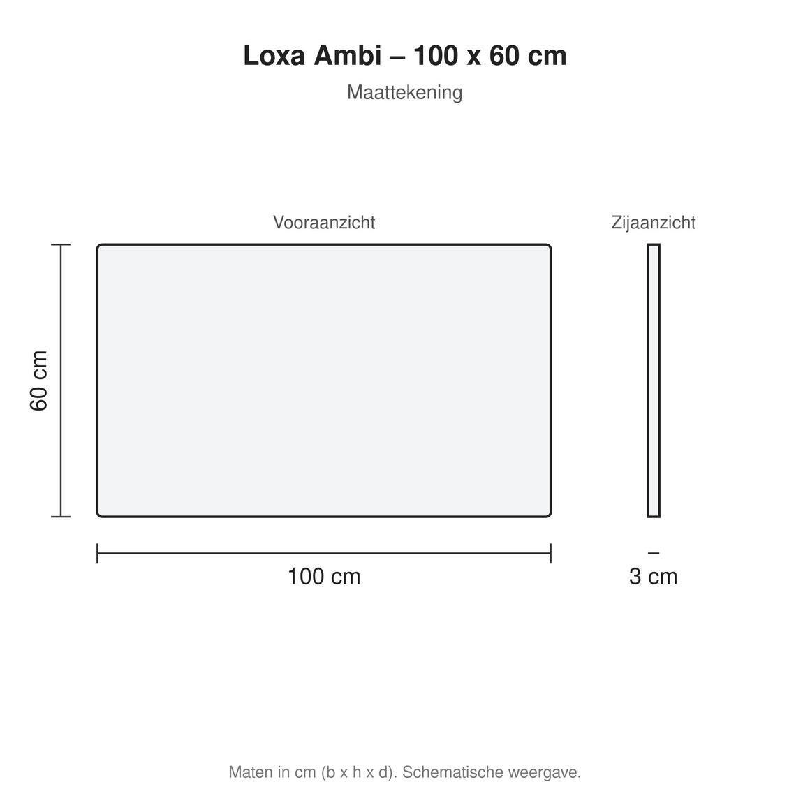 Loxa Ambi rechthoekige LED badkamerspiegel randloos 100 x 60 cm maattekening