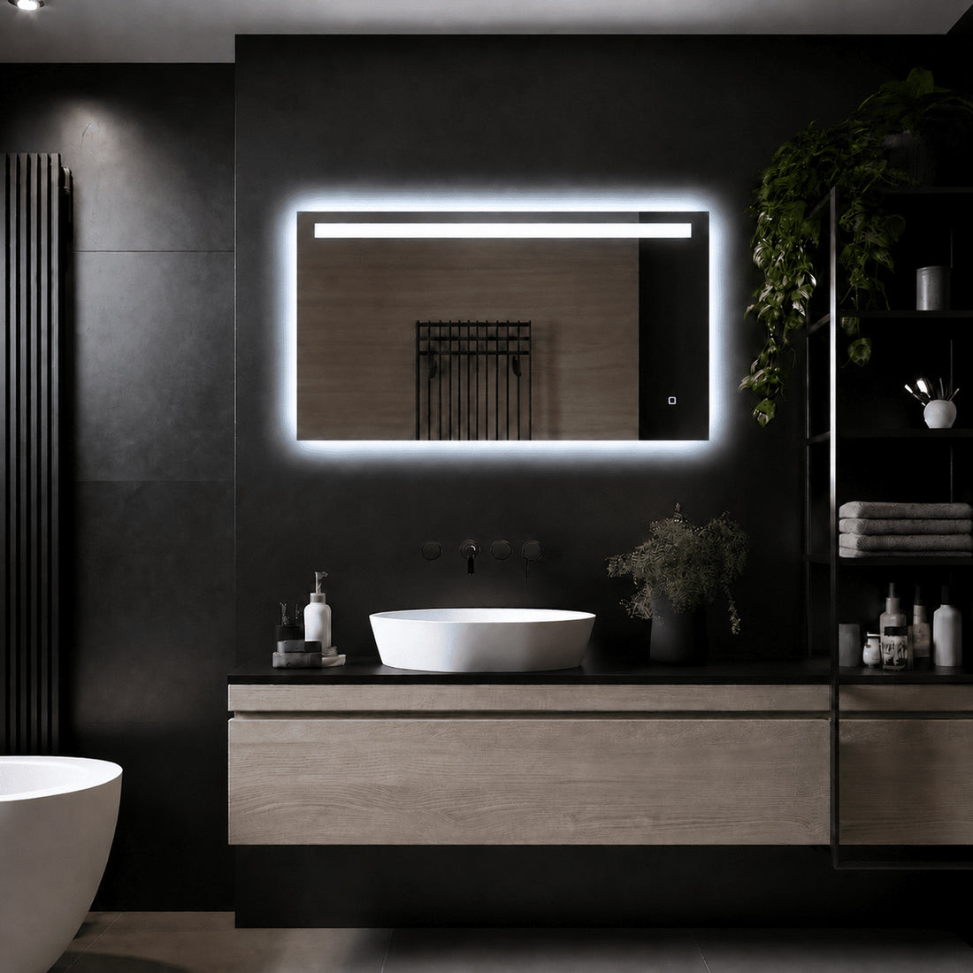 Loxa Ambi rechthoekige LED badkamerspiegel randloos 100 x 60 cm sfeerfoto 3