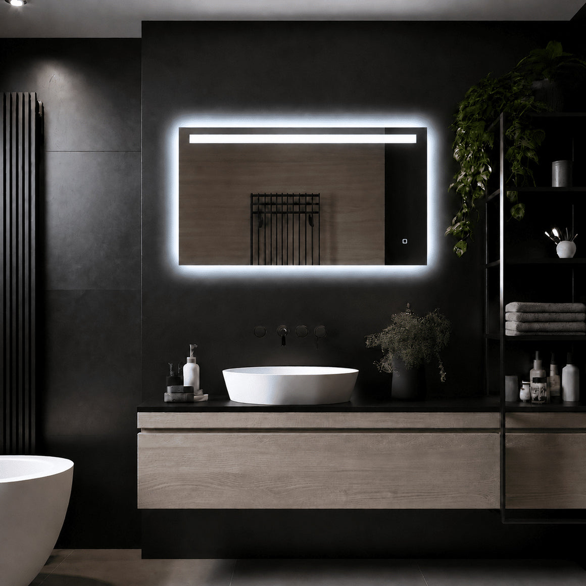 Loxa Ambi rechthoekige LED badkamerspiegel randloos 100 x 60 cm sfeerfoto 3