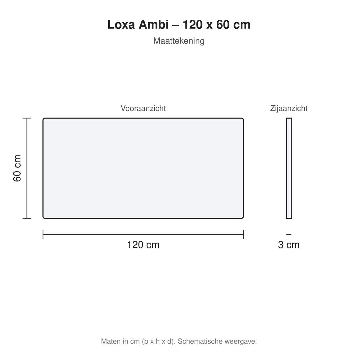 Loxa Ambi rechthoekige LED badkamerspiegel randloos 120 x 60 cm maattekening