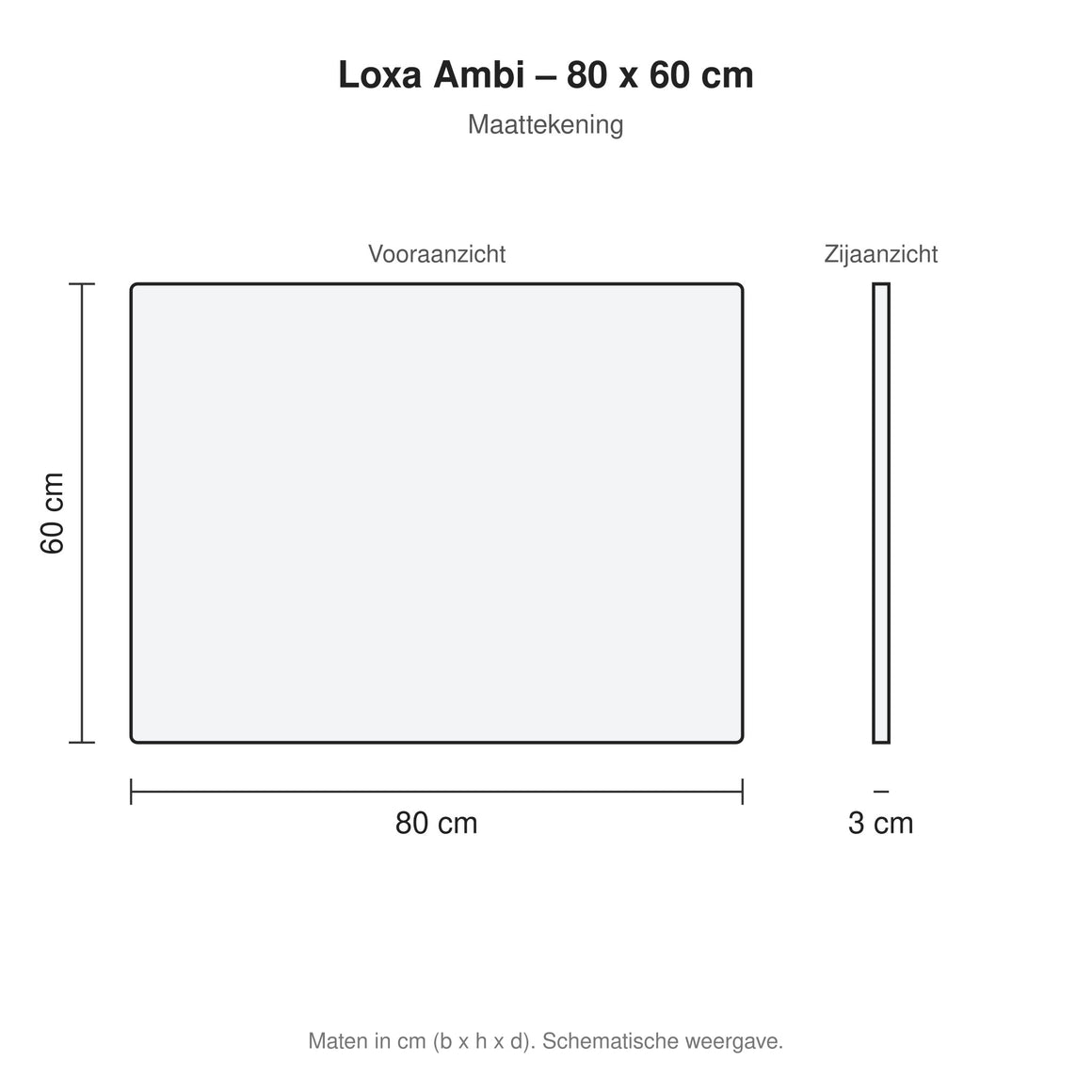 Loxa Ambi rechthoekige LED badkamerspiegel randloos 80 x 60 cm maattekening