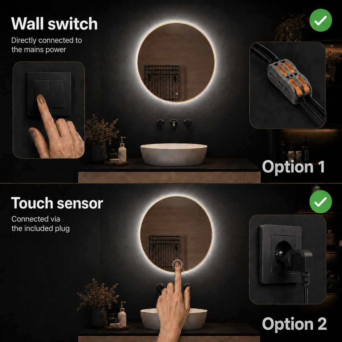 Loxa Aurora ronde LED badkamerspiegel met gouden lijst functie 4