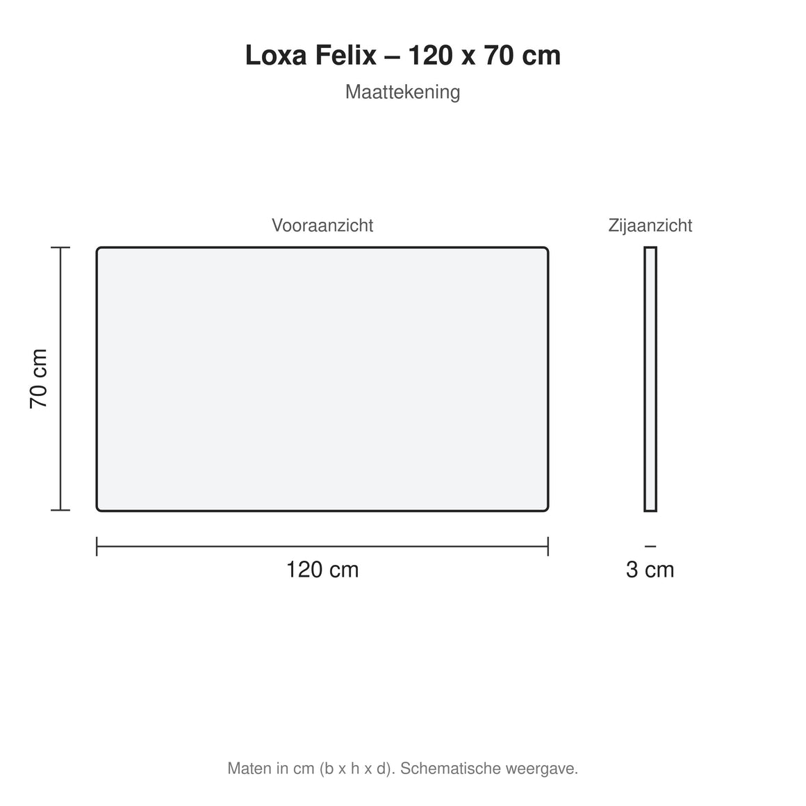 Loxa Felix rechthoekige LED badkamerspiegel randloos 120 x 70 cm maattekening