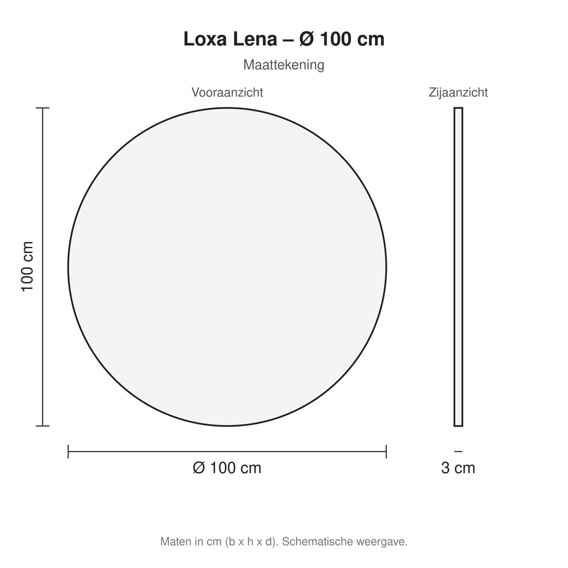 Loxa Lena ronde LED badkamerspiegel randloos 100 cm maattekening