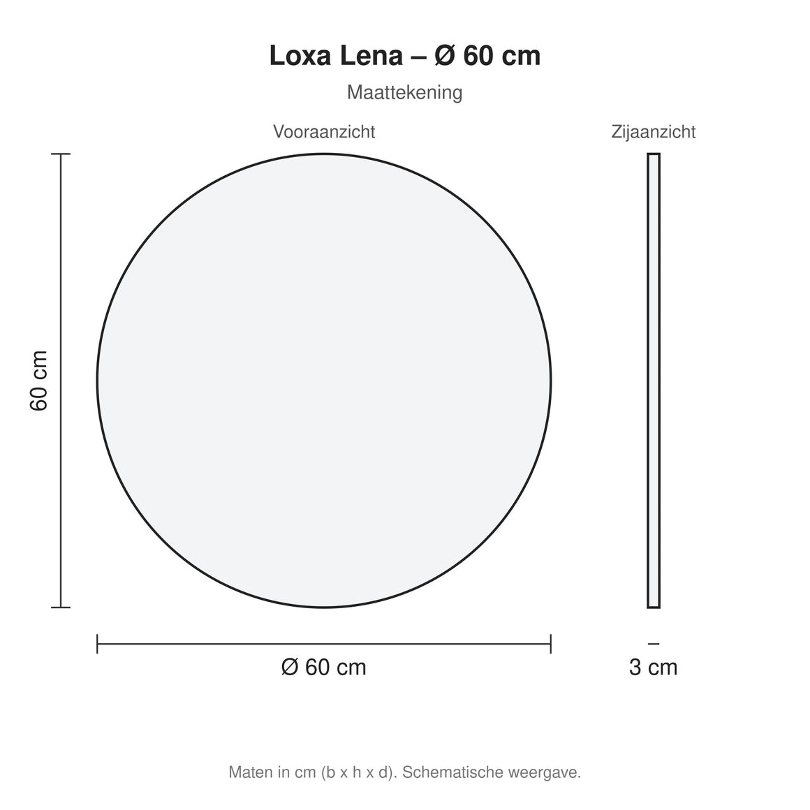 Loxa Lena ronde LED badkamerspiegel randloos 60 cm maattekening