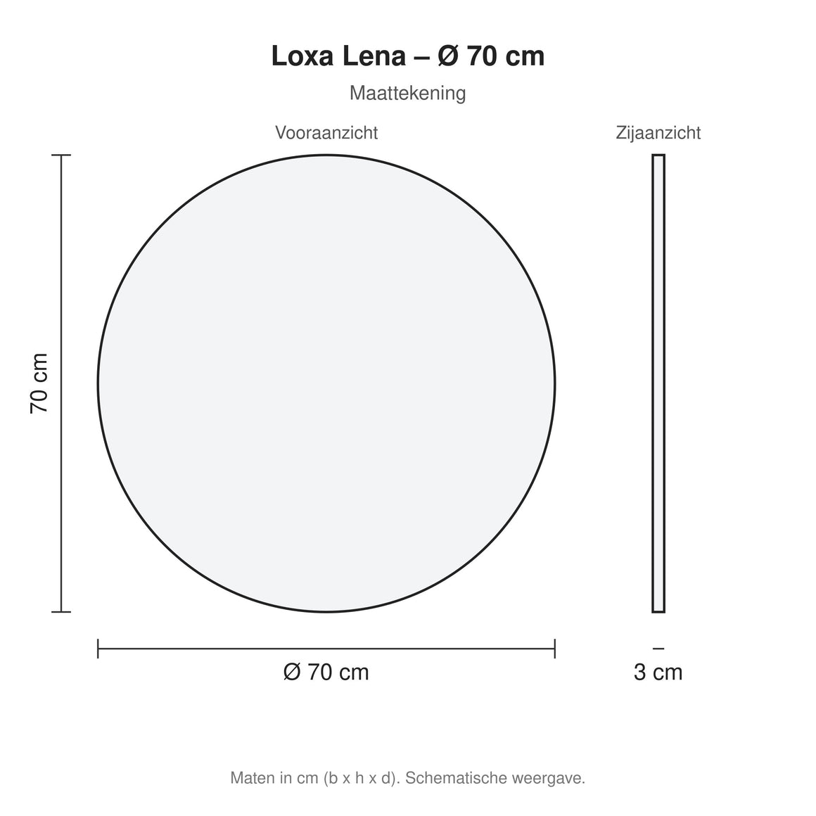 Loxa Lena ronde LED badkamerspiegel randloos 70 cm maattekening