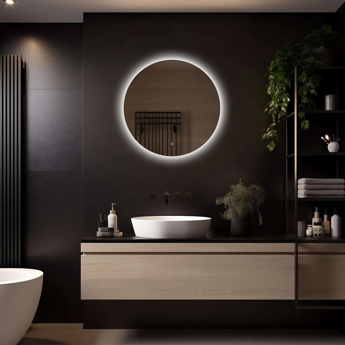 Loxa Lena ronde LED badkamerspiegel randloos 70 cm sfeerfoto 2