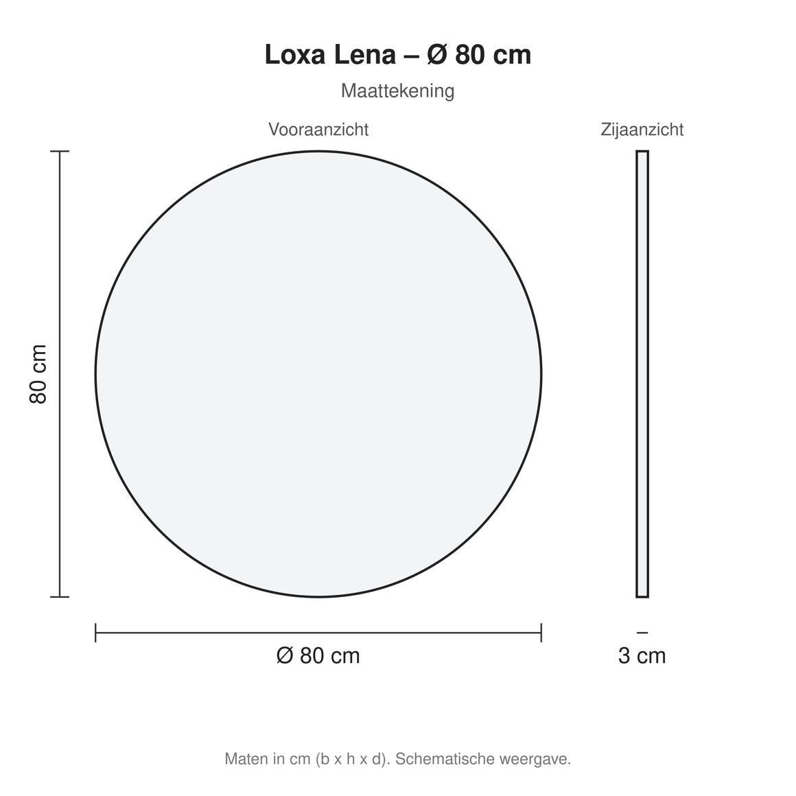 Loxa Lena ronde LED badkamerspiegel randloos 80 cm maattekening